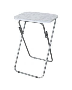 Tavolinë me palosje, syprinë melaminë, këmbë metalike, mermer I bardhë, 40x50xH71 cm