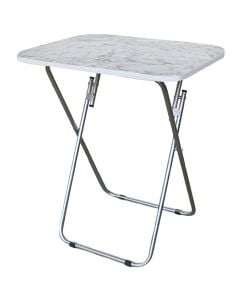 Tavolinë me palosje, syprinë melaminë, këmbë metalike, mermer I bardhë, 50x60xH71 cm
