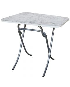 Tavolinë me palosje, syprinë melaminë, këmbë metali, mermer I bardhë, 60x90xH75 cm