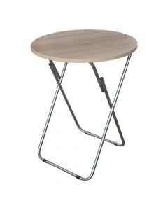 Tavolinë me palosje, syprinë melaminë, këmbë metali, kafe/bezhë, Ø60xH71 cm