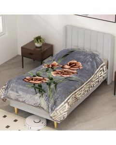 Blanket, Raschel, single, polyester, grey with flowers, 160x220 cm