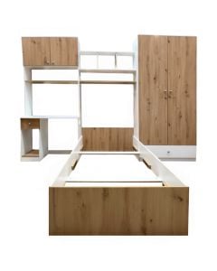 Bedroom, for children, Bond, melamine, white/artisan, 90x46.5xH201.8 cm; 90x46.5xH201.8 cm; 93.6x200xH52 cm