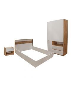 Bedroom, Aulona, melamine, white/artisan, 135x52xH205 cm; 160x200xH92.5 cm; 42x35xH42 cm