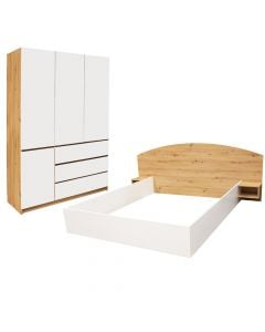 Bedroom, Lea, melamine, white/artisan, 120x52xH197 cm; 223.4x200xH72 cm (160x200 cm)