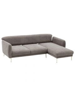 Corner sofa, Simena, right, textile upholstery, metal legs, grey, 265x95xH80 cm