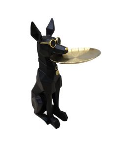 Statujë dekorative, Dogg,  porcelan, e zezë/flori,  70 cm