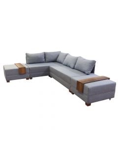 Corner sofa, Fly, left, wooden frame, textile upholstery, plastic legs, bed opsion, blue, 285x75x80 cm