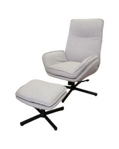 Leisure chair and pouffe, Vivi, textile upholstery, metal structure, light grey, 74x85xH104 cm