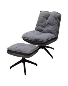 Leisure chair and pouffe, Bobo, textile upholstery, metal structure, grey, 65x85xH95 cm