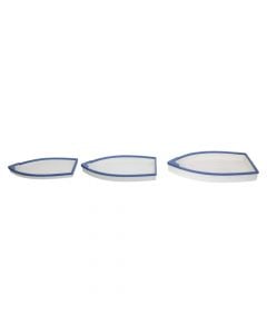 Raft dekorativ, set 3 copë, druri, e bardhë/blu, 28.5x5xH54 cm;32.5x6.5xH59.5cm;37x8xH65 cm