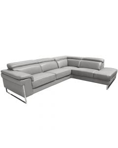 Corner sofa, right, leather, stainless steel legs, light grey, (293x232)x105xH81/100 cm