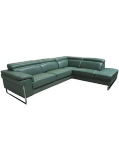 Corner sofa, right, leather, stainless steel legs, dark green, (293x232)x105xH81/100 cm