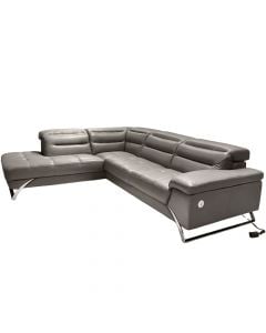 Corner sofa, left, leather, metal legs, brown, (290x230 cm)x104xH75/98 cm