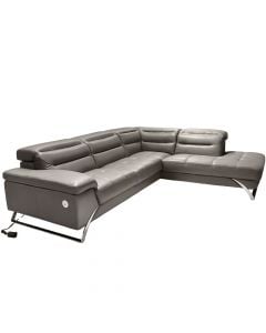 Corner sofa, right, leather, metal legs, brown, (290x230)x104xH75/98 cm