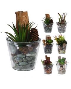 Lule artificiale, në vazo qelqi, Cactus, të ndryshme, 20x11 cm