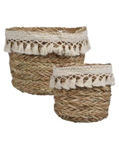 Basket, set 2 pieces, straw, natural, 15xH16 cm; 20xH18 cm