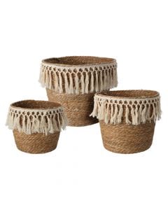 Basket, set 3 pieces, rattan, natural, 26x26xH23 cm; 30x30xH27 cm; 34x34xH30 cm