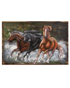 Pikturë,  punim me metal dhe dru, HORSES, 120x80 cm
