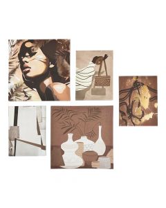 Pikturë e printuar, Cynthia, set 5 copë, strukturë mdf, kafe, 20x15 cm (3 panels); 25x25 cm (2 panels)