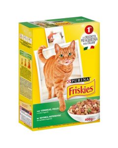 Ushqim per mace, Friskies, Adult, 400 g, lepur, pule dhe perime