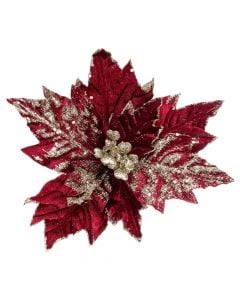 Lule dekorative me kapese, Poinsettia, poliester, e kuqe, gold, L25 cm