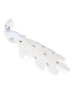 Hanging decorative object, peacock bird, polyester, white color, 24 cm