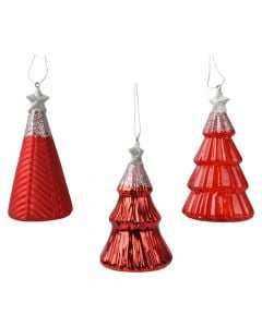 Hanging decorative object, New Year tree, glass, red with silver color, H12.6 cm