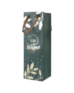 Paper wine can, Christmas motif, green and gold color, L10 x W12 x H36 cm