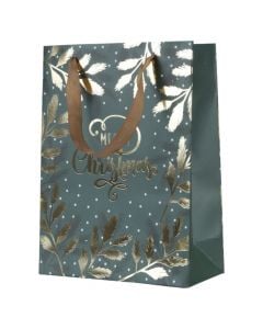 Paper gift bags, Christmas motif, green and gold, L10 x W26 x H32 cm