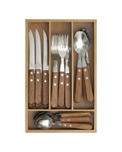 Set servirje lugë pirunj (PK 24), inoks/bambu, kafe, 30.2 x 19.3 x  H. 5.2 cm