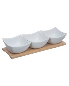 Set tasa antipasta me tabaka, porcelan/bambu, e bardhë/natyrale, 9.7 x 6 x  H. 30 cm