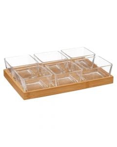 Set per servirje, xham/bambu, transparente/natyrale, 28.5 x 19.5 x  H. 5.5 cm