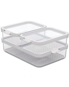 Set organizues frigoriferi (3 copë), plastike, transparente/e bardhë, 2x1.2 L / 1x2.6 L