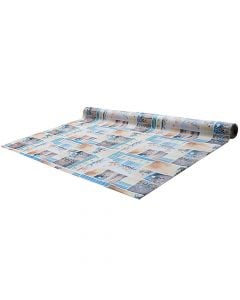 Tablecloth, PVC, white/blue, 140 cm