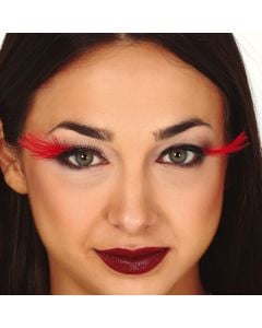 False eyelashes for Halloween, with feathers, red, 1 piece