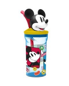 Gote me pip per femije, 3D Mickey Mouse, plastike, 360 ml, mikse, 1 cope