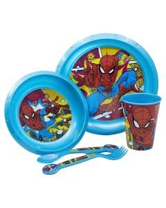 Set ushqimi per femije, Spiderman, pjata, gote, luge, pirun, 5 pjese, mikse, 1 pako