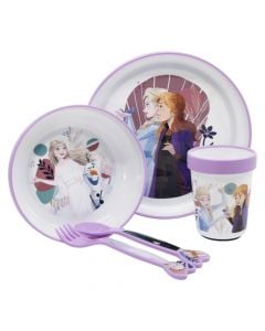 Food set for children, Frozen, plates, glasses, spoons, forks, 5 pieces, mix, 1 pack