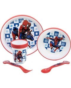 Food set for children, Spiderman, plates, glasses, spoons, forks, 5 pieces, mix, 1 package