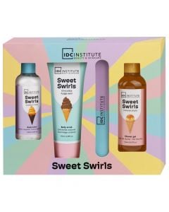 Set kujdesi për trupin, IDC Institute, Sweet Swirls, 160ml shower gel, 100ml body lotion, 100ml body scrub, nail file, 1 pako