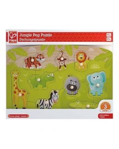 Lodër për fëmijë, Hape, Jungle peg puzzle, druri, mikse, +24 muajsh, 1 copë