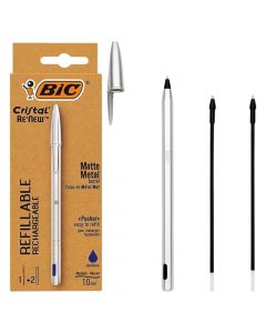 Stilolaps, Bic Cristal Metal, Blu, 2 Refill, 1 pako