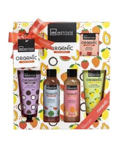 Set dushi, IDC Institute, Organic, fruits, 150 ml xhel dushi, 100 ml lotion trupi, 150 ml bubble bath, 100 gr kripe dushi, 100 scrub trupi, 1 pako