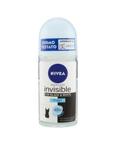 Antidjersë roll-on për femra Black&White, Nivea, plastikë dhe qelq, 50 ml, e kaltër, e bardhë dhe e zezë, 1 copë