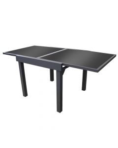 Tavolinë e zgjatueshme me xham temperuar, alumin, gri antrazit, 135-270x90xH75 cm