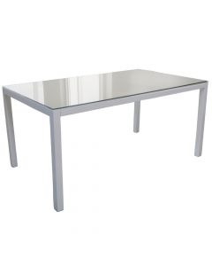 Tavolinë me suprinë xham temperuar, alumin, e bardhë mat, 90x160xH75 cm