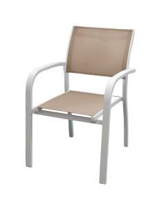 Chair with stackable arm, aluminum/textile, white/light beige, 57x63xH87 cm