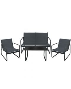 Set 2 karrige + 1 kolltuk dopjo + 1 tavolinë me supinë xham, gri antrazit, 60x74xH75 / 114x74xH75 / 75x44xH40 cm