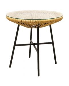 Tavolinë rrethore me xham tepmeruar, metal, e zezë, Dia.69xH80 cm