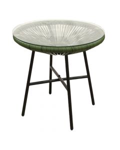 Tavolinë rrethore me xham tepmeruar, metal, jeshile, Dia.69xH80 cm